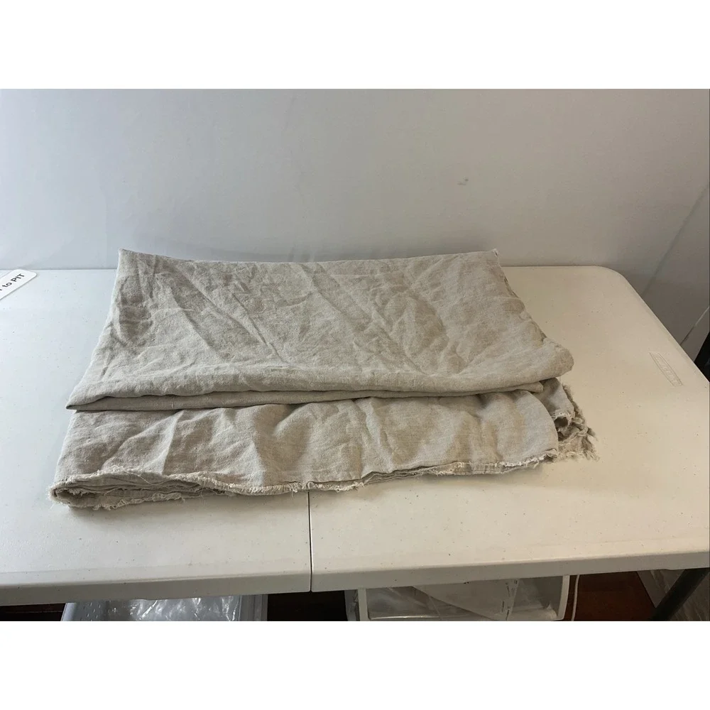 Pom Pom At Home Linen  Table‎ Cloth Throw Ocean Beach Frayed Edge Beige 66x 100